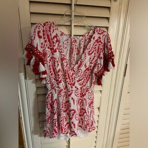 Entro short romper Red and White tassel sleeves